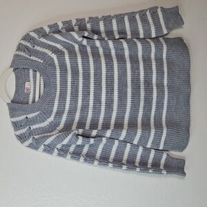 SO Gray White Striped Knit Sweater Lace-Up Sleeve Detail Women’s XL